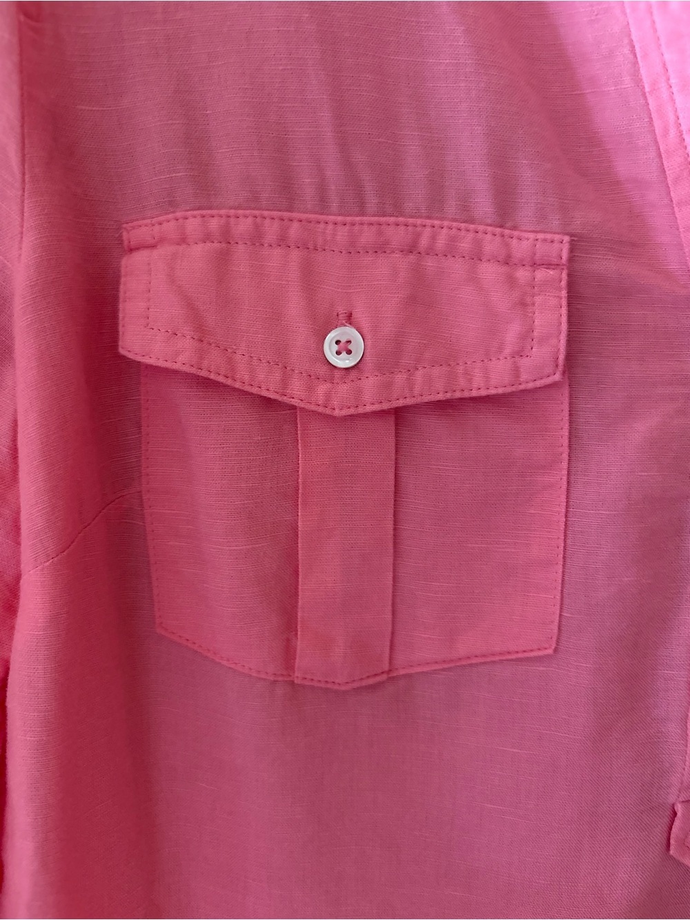 Talbots Linen Camp Shirt Split Neckline Size M Pink - Picture 6 of 13